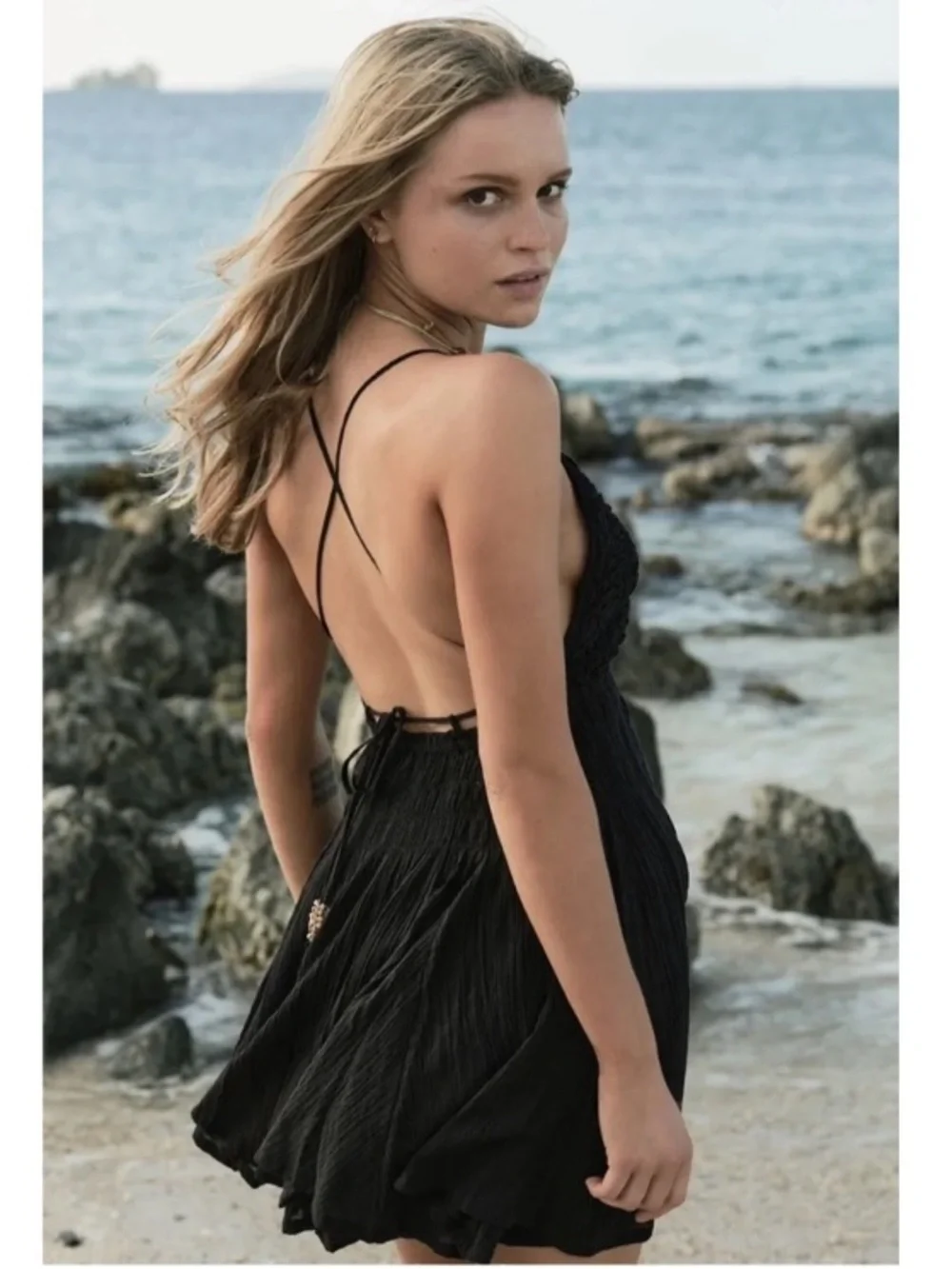 Free People Forever Favorite Mini Boho Dress Black XS